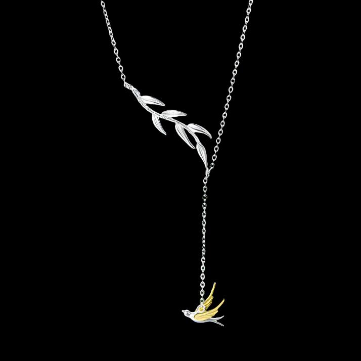 Swallow Willow Branch Asymmetrical Necklace-Black Diamonds New York