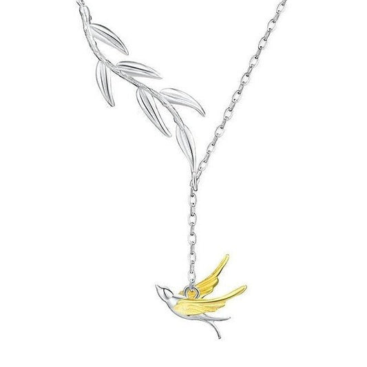 Swallow Willow Branch Asymmetrical Necklace-Black Diamonds New York