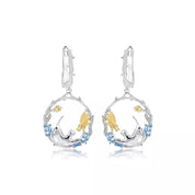 Swiss Blue Topaz Cat and Cupid Drop Earrings-Black Diamonds New York