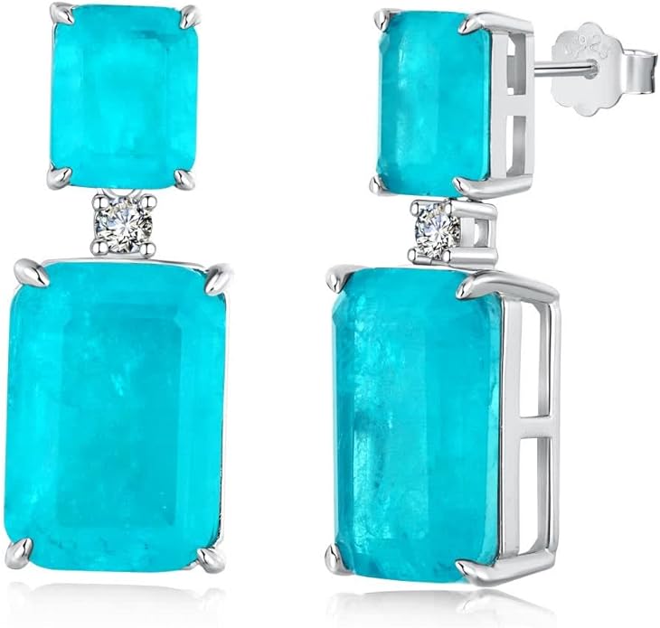 Synthetic Paraiba Tourmaline Earrings-Black Diamonds New York