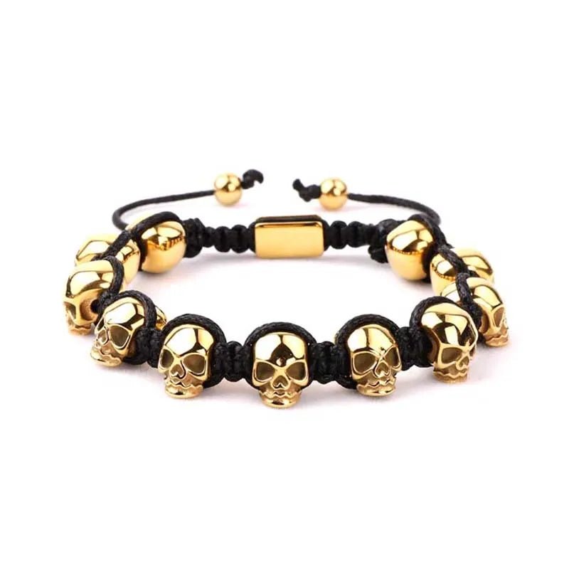 Unisex Skull Beads Gothic Bracelet with Braided Wrap-Black Diamonds New York