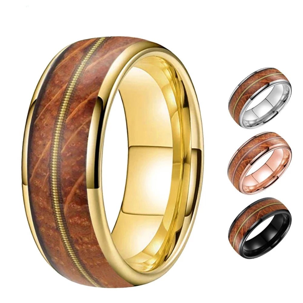 Unisex Tungsten Wedding Band with Oak Wood Whisky Barrel Inlay-Black Diamonds New York