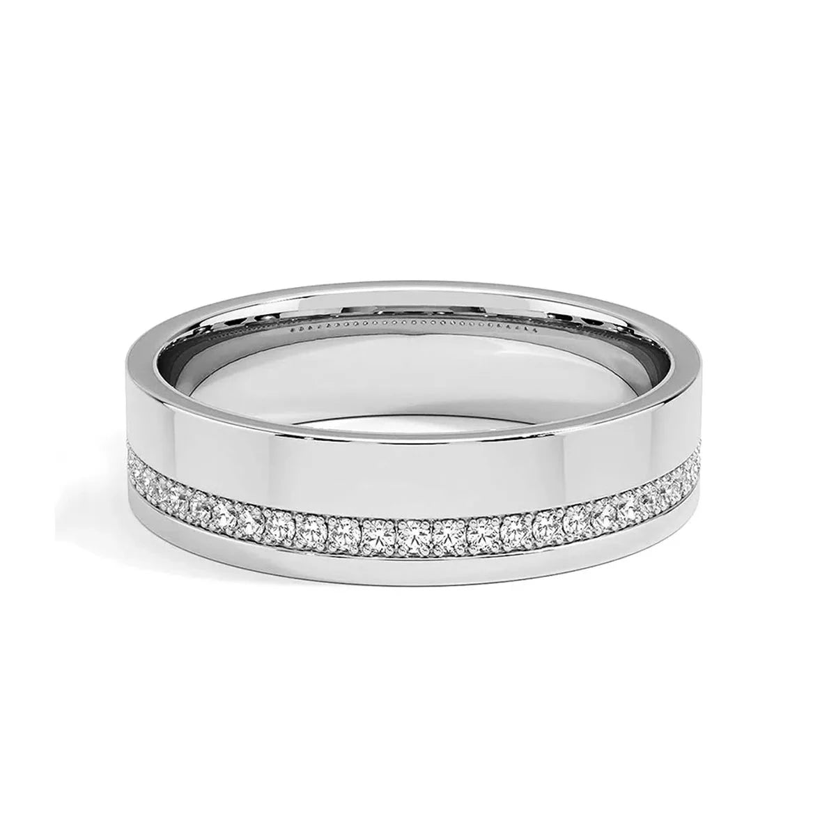 Unisex Wedding Band with Round Diamond Inlay-Black Diamonds New York