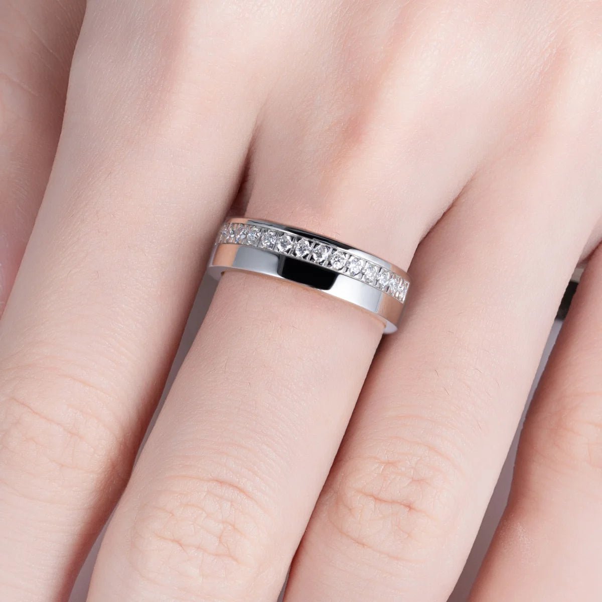 Unisex Wedding Band with Round Diamond Inlay-Black Diamonds New York