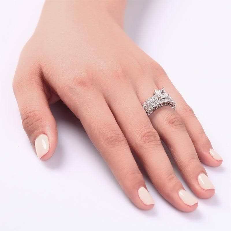 2pc Real 925 Halo Princess Wedding high quality Ring