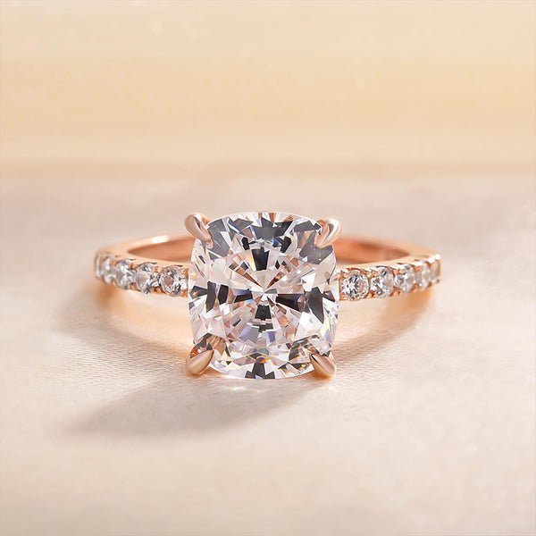 VIP 9K Rose Gold 3.0ct Cushion Cut White Sapphire Engagement Ring-Black Diamonds New York