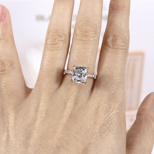 VIP 9K Rose Gold 3.0ct Cushion Cut White Sapphire Engagement Ring-Black Diamonds New York