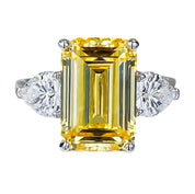 Yellow Sapphire 4.0ct Emerald Cut Three Stone Engagement Ring-Black Diamonds New York