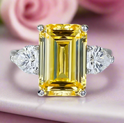 Yellow Sapphire 4.0ct Emerald Cut Three Stone Engagement Ring-Black Diamonds New York