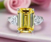 Yellow Sapphire 4.0ct Emerald Cut Three Stone Engagement Ring-Black Diamonds New York