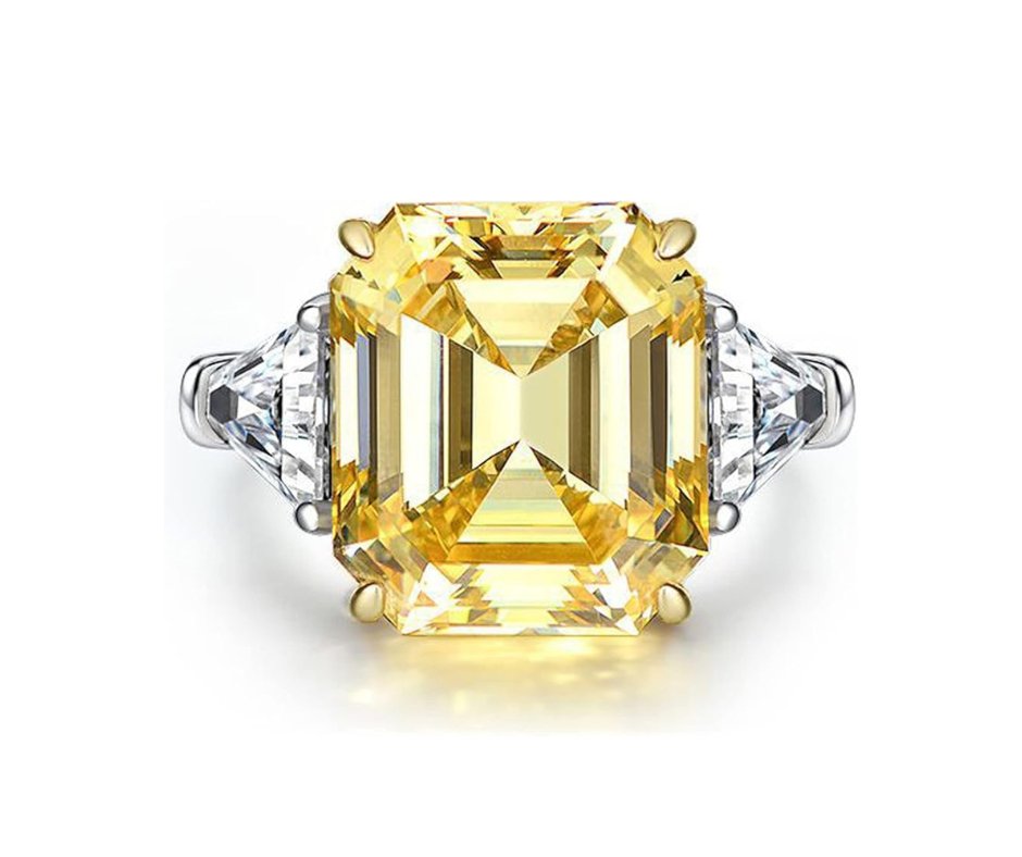 Yellow Sapphire Asscher Cut Three Stone Engagement Ring-Black Diamonds New York