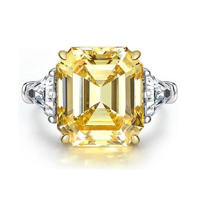 Yellow Sapphire Asscher Cut Three Stone Engagement Ring-Black Diamonds New York