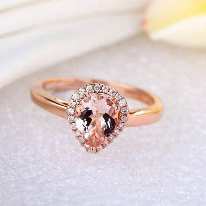 0.11 CT Natural Diamond 14K Rose Gold Peach Morganite Ring-Black Diamonds New York