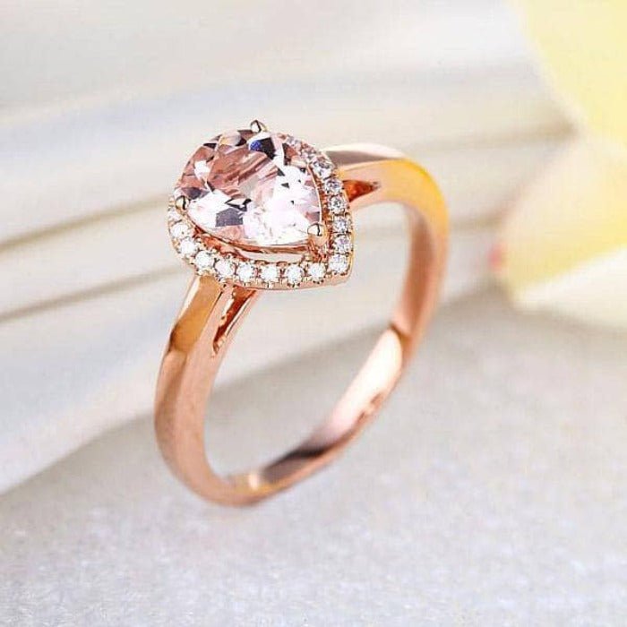 0.11 CT Natural Diamond 14K Rose Gold Peach Morganite Ring-Black Diamonds New York