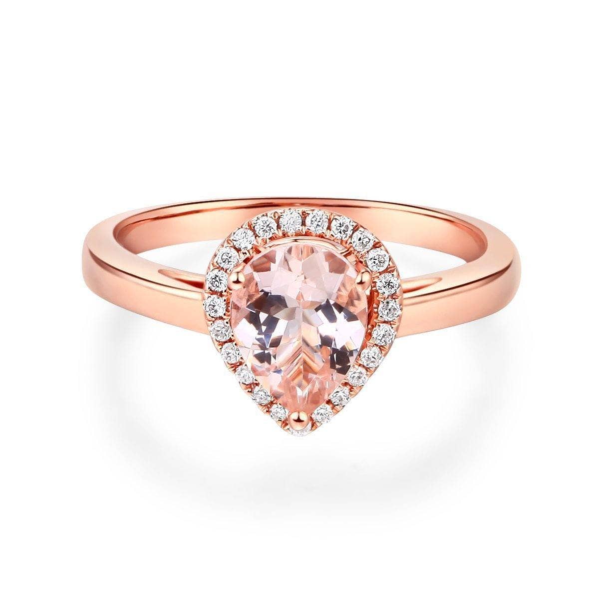 0.11 CT Natural Diamond 14K Rose Gold Peach Morganite Ring-Black Diamonds New York