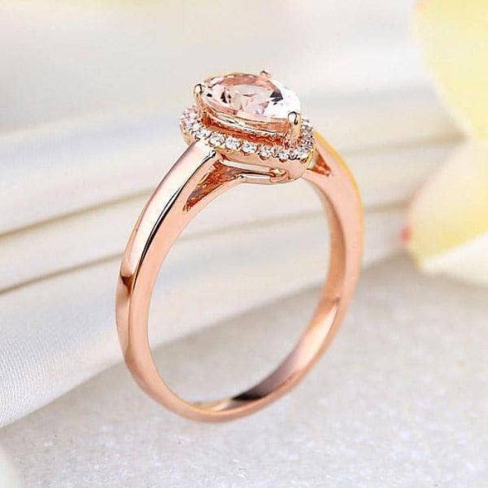 0.11 CT Natural Diamond 14K Rose Gold Peach Morganite Ring-Black Diamonds New York