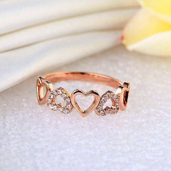 0.12ct Natural Diamonds 14K Rose Gold Heart Ring-Black Diamonds New York