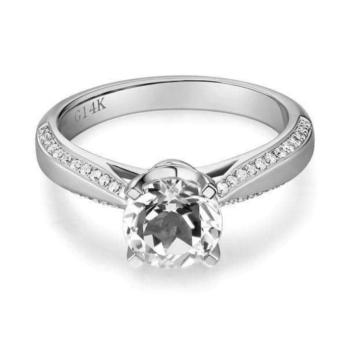 0.2ct Natural Diamond 14K White Gold 1.2ct Topaz Ring-Black Diamonds New York