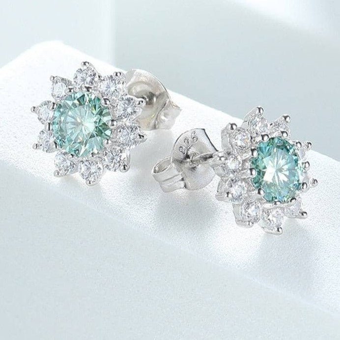 0.5CT 5MM Blue-Green Diamond Sunflower Stud Earrings-Black Diamonds New York
