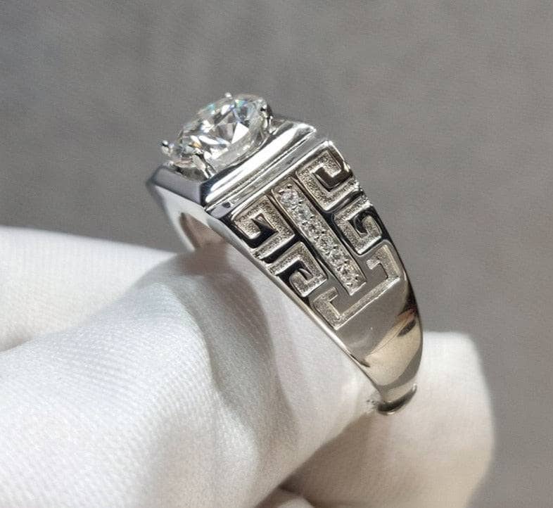 1 Carat Round Cut D Color Diamond Vintage Mens Ring-Black Diamonds New York