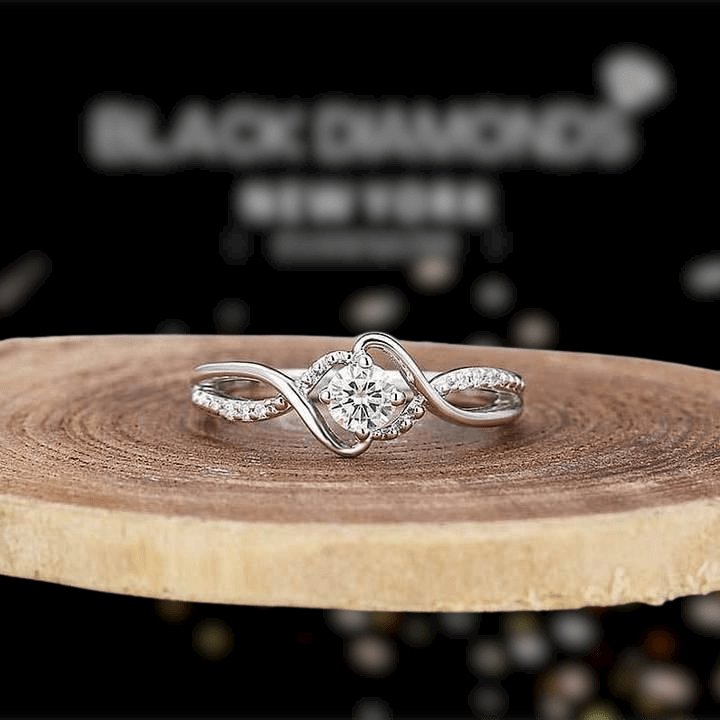 1.0 Carat Round Cut Diamond Twist Promise Ring-Black Diamonds New York