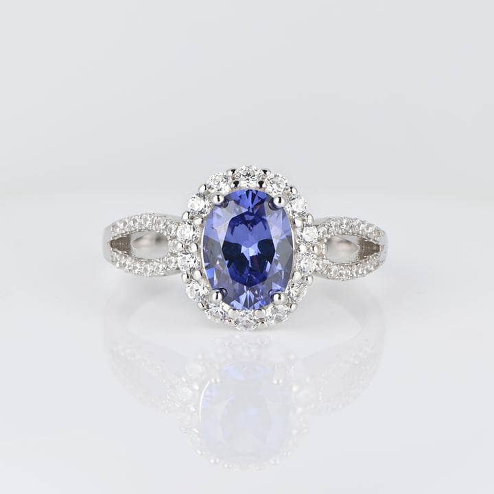 1.0 ct Blue Sapphire Oval Cut Halo Engagement Ring-Black Diamonds New York