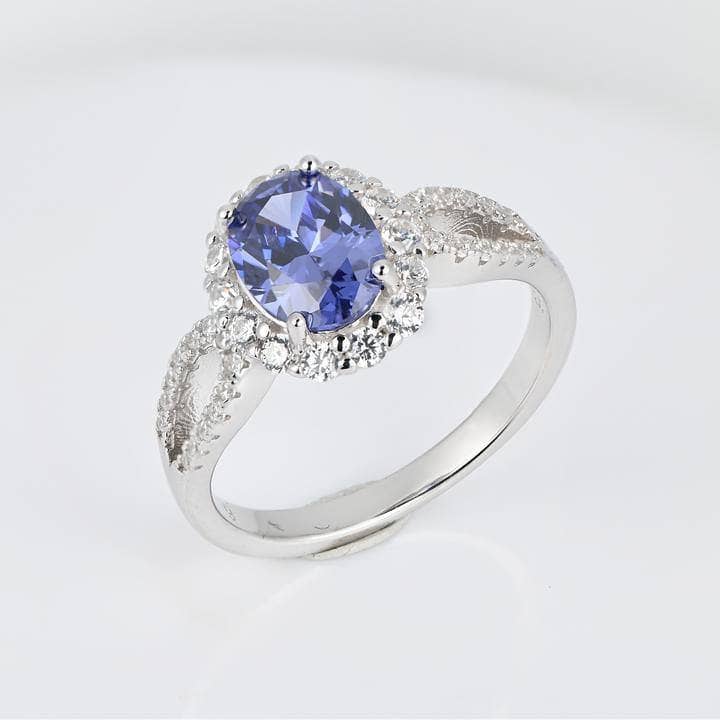 1.0 ct Blue Sapphire Oval Cut Halo Engagement Ring-Black Diamonds New York