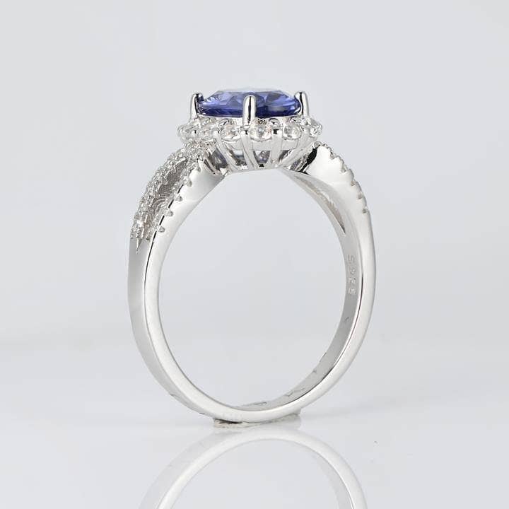 1.0 ct Blue Sapphire Oval Cut Halo Engagement Ring-Black Diamonds New York