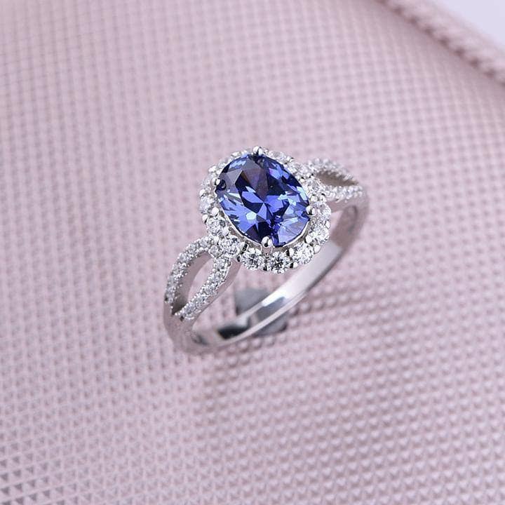 1.0 ct Blue Sapphire Oval Cut Halo Engagement Ring-Black Diamonds New York