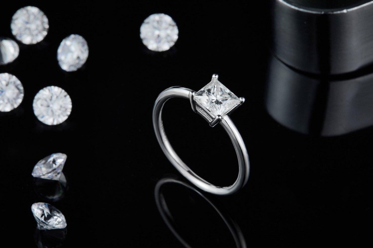 1.0Ct 5.5mm Cushion Brilliant Diamond Solitaire Engagement Ring-Black Diamonds New York