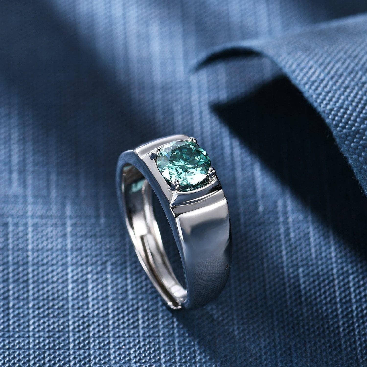 1.0Ct 6.5mm Green Color Diamond Adjustable Men's Ring-Black Diamonds New York