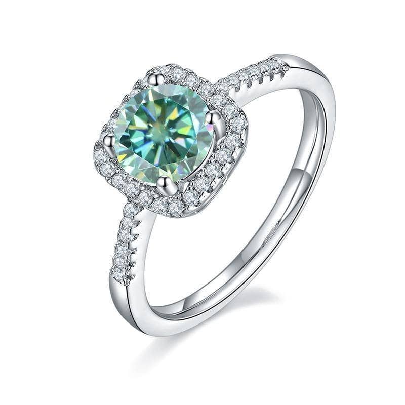 1.0Ct 6.5mm Round Green Diamond Halo Engagement Ring-Black Diamonds New York