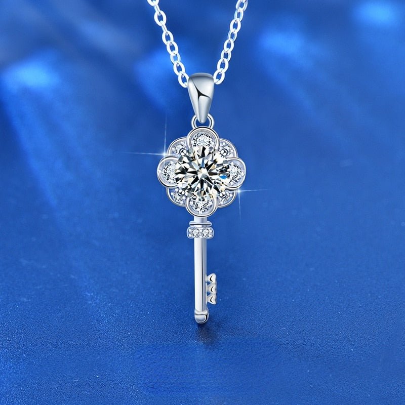 1.0ct Round Cut Diamond Flower Key Necklace-Black Diamonds New York