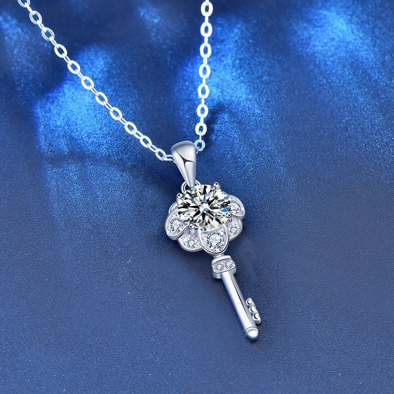 1.0ct Round Cut Diamond Flower Key Necklace-Black Diamonds New York