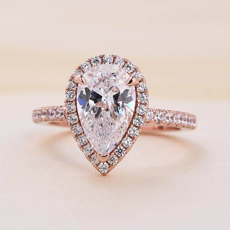 10k Rose Gold Halo Pear Cut Diamond 3pcs Wedding Ring Set-Black Diamonds New York