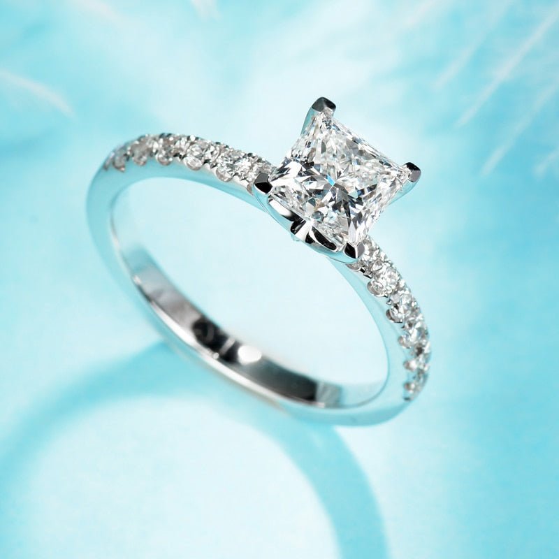 Tiffany Novo® princess-cut engagement ring with a pavé diamond platinum  band. | Tiffany & Co.