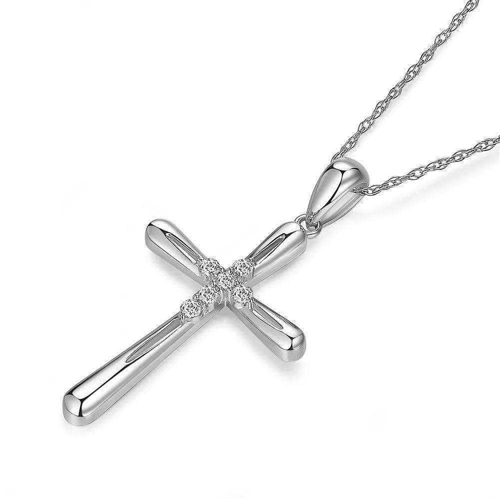Beatuiful Aquamarine Cross Pendant Necklace 14K/ 18K White Gold