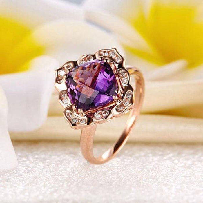 14K Rose 2.65ct Amethyst Natural Diamond Ring-Black Diamonds New York