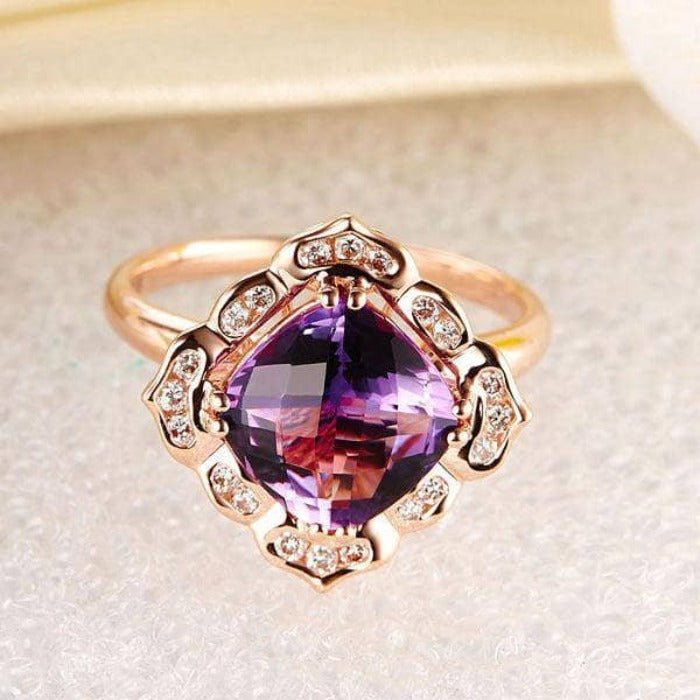 14K Rose 2.65ct Amethyst Natural Diamond Ring-Black Diamonds New York