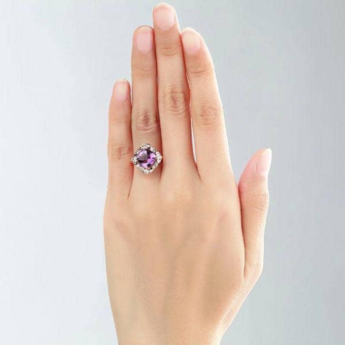 14K Rose 2.65ct Amethyst Natural Diamond Ring-Black Diamonds New York