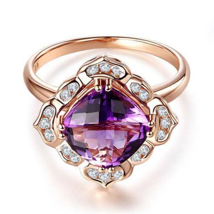 14K Rose 2.65ct Amethyst Natural Diamond Ring-Black Diamonds New York