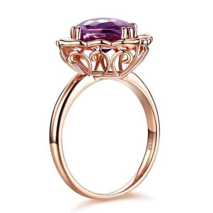 14K Rose 2.65ct Amethyst Natural Diamond Ring-Black Diamonds New York