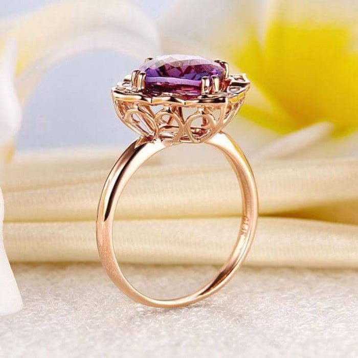 14K Rose 2.65ct Amethyst Natural Diamond Ring-Black Diamonds New York