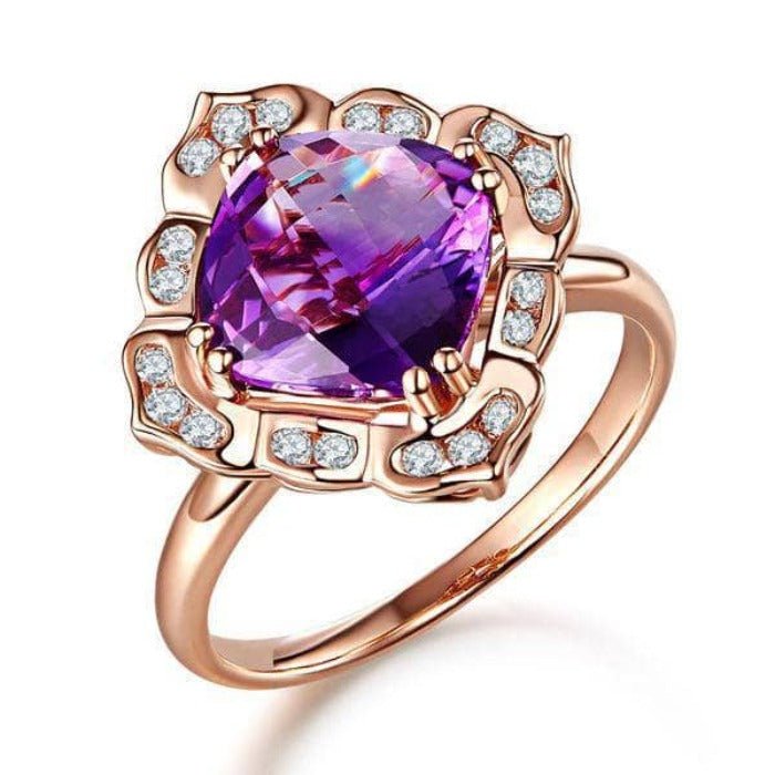 14K Rose 2.65ct Amethyst Natural Diamond Ring-Black Diamonds New York