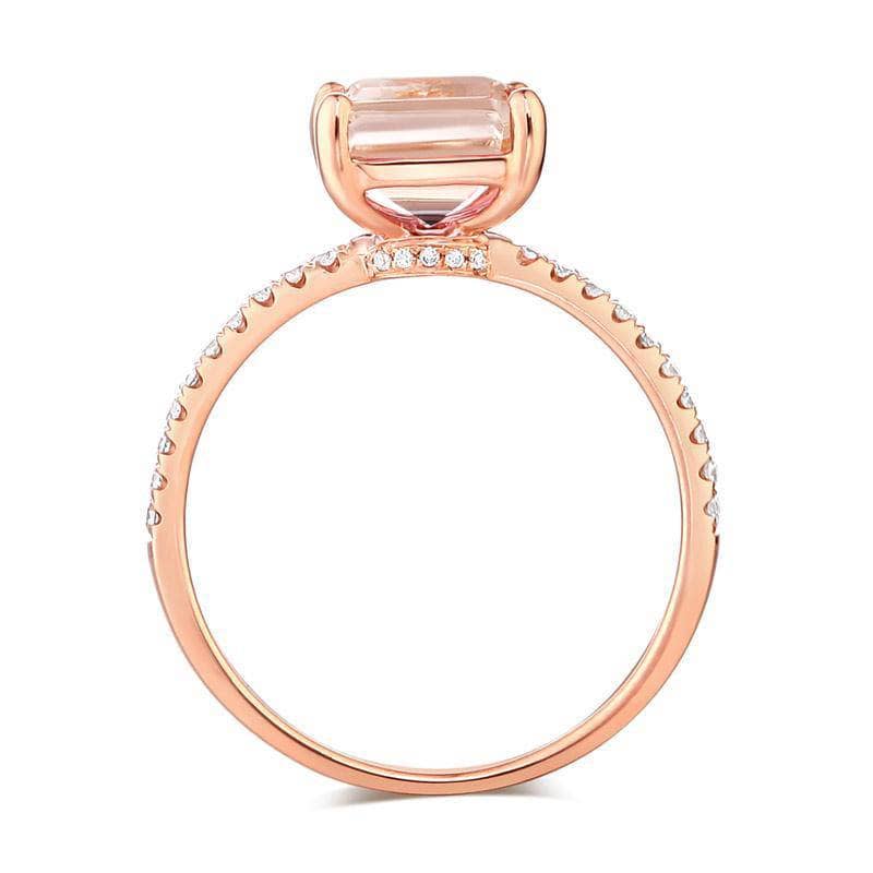 14K Rose Emerald Cut 2.8ct Peach Morganite 0.16 Ct Natural Diamond Ring-Black Diamonds New York