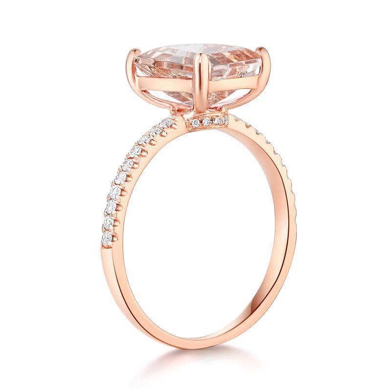 14K Rose Emerald Cut 2.8ct Peach Morganite 0.16 Ct Natural Diamond Ring-Black Diamonds New York