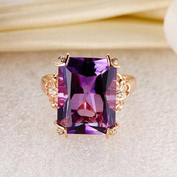 14K Rose Gold 10.5ct Purple Amethyst Natural Diamond Ring-Black Diamonds New York