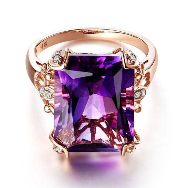 14K Rose Gold 10.5ct Purple Amethyst Natural Diamond Ring-Black Diamonds New York