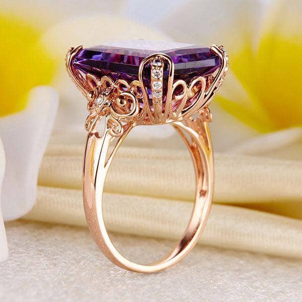 14K Rose Gold 10.5ct Purple Amethyst Natural Diamond Ring-Black Diamonds New York