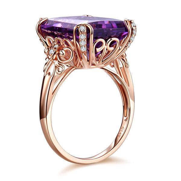 14K Rose Gold 10.5ct Purple Amethyst Natural Diamond Ring-Black Diamonds New York